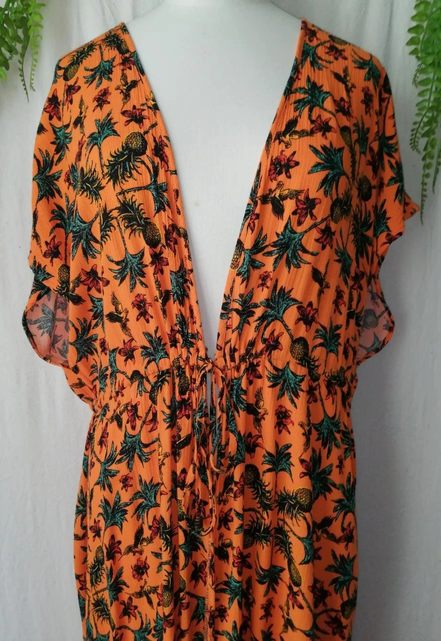 Long dress / Orange tropical print beach caftan "Kiabi" – photo 2
